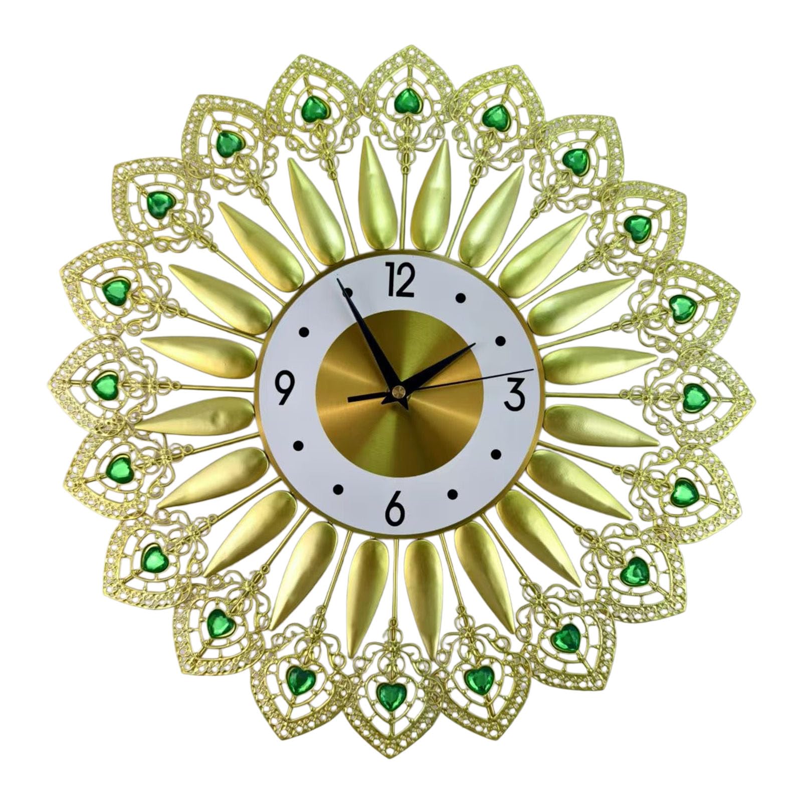TFAOYS Crystal Leaves Wall Clock None Ticking Silents Battery Operated for Living Room Bedroom Exquisite Flower-shaped Clock