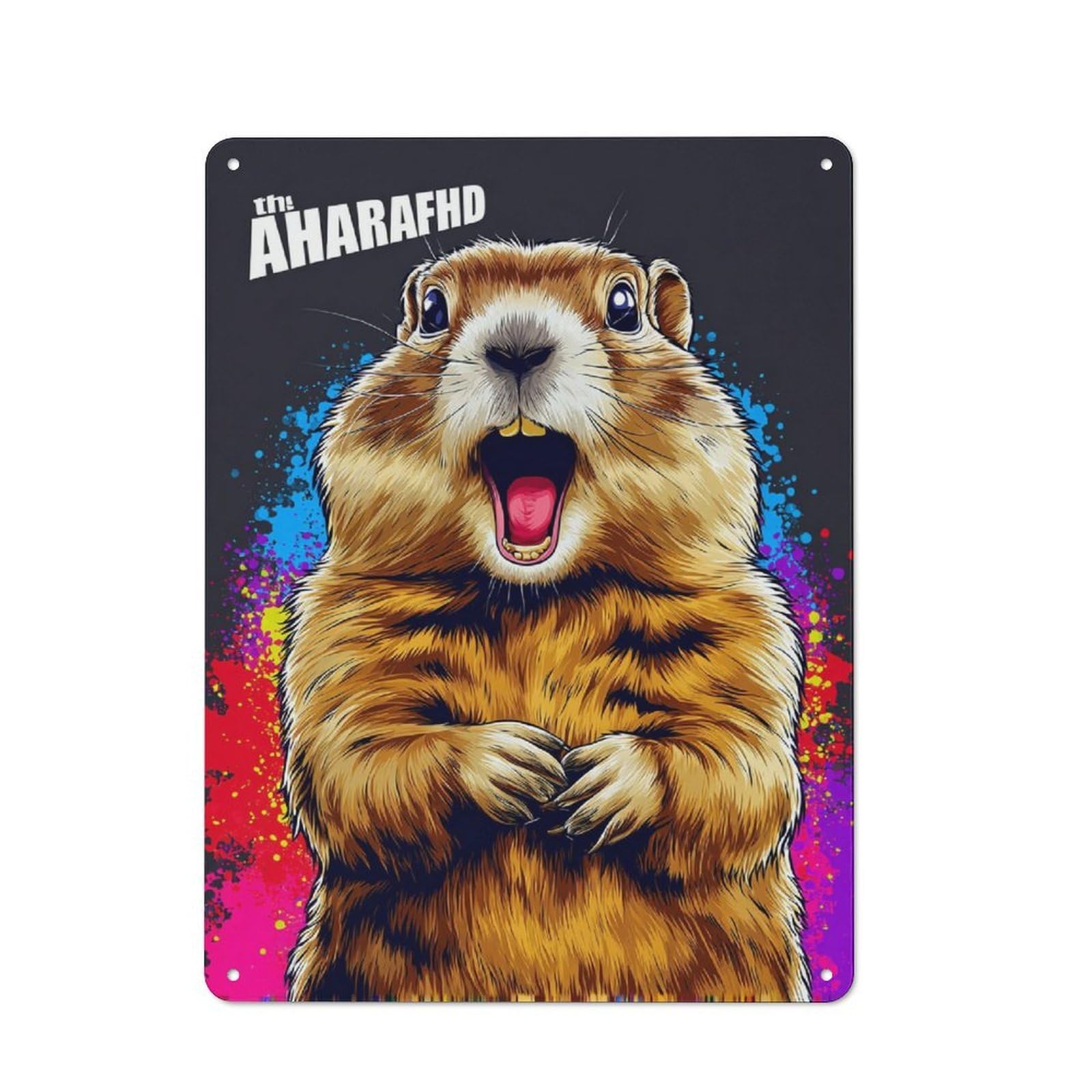 Junmoney Yelling Groundhog With Vibrant Colors 40X30cm Rustic Metal Sign With For Home Office Or Studio, Gift For Studio Owners During The Christmas Season