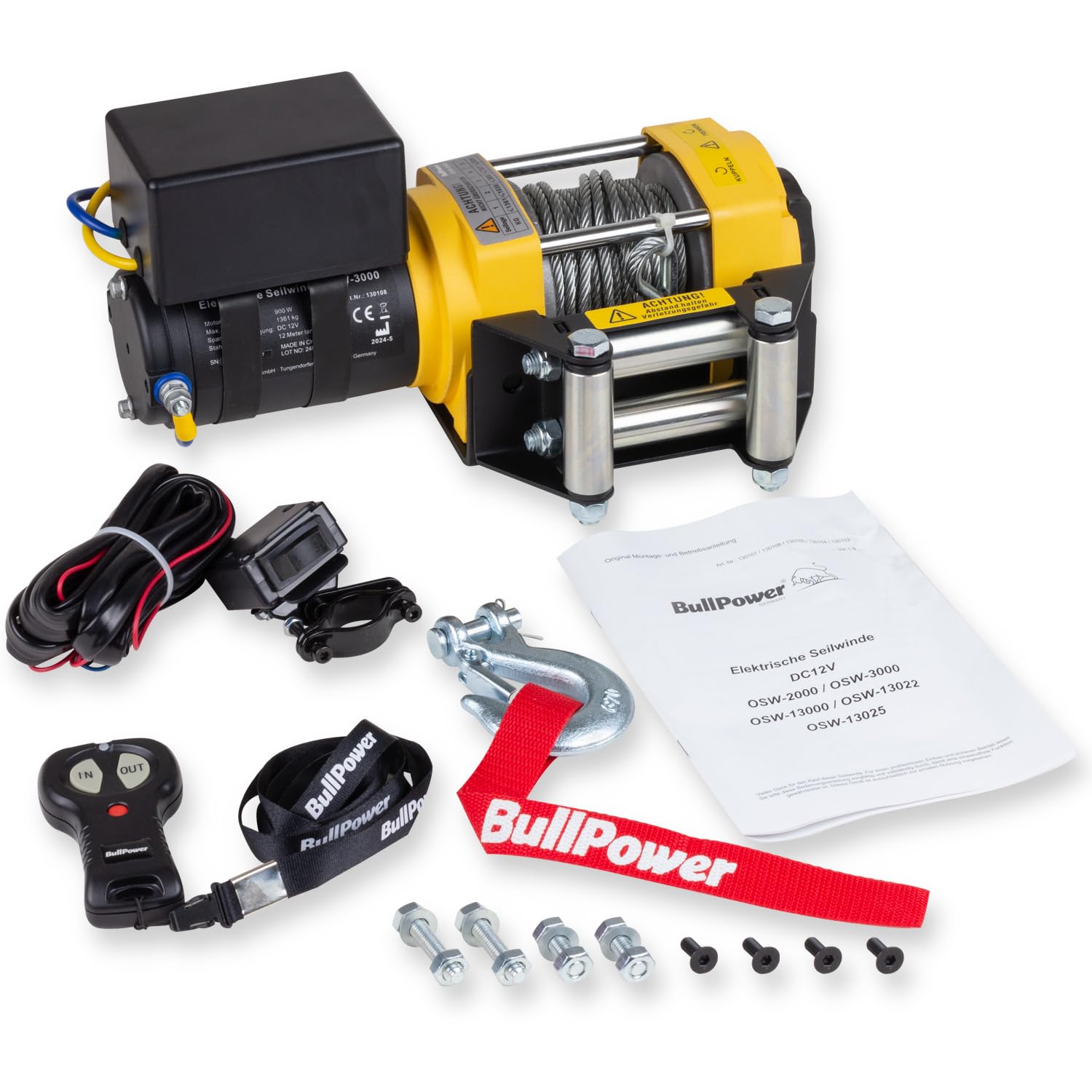 Elektrische Seilwinde Offroad 4x4 ATV Quadwinde Elektrowinde Motorwinde Seilzug 12V 3000lbs - 1361kg - OSW-3000