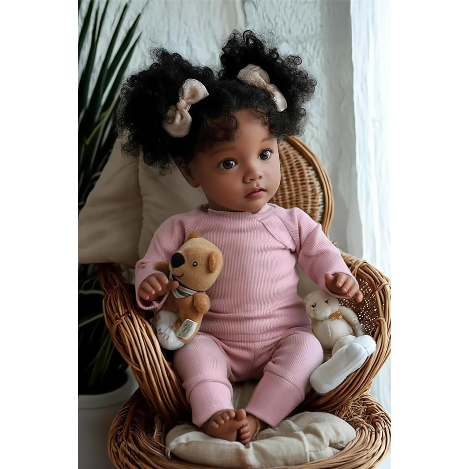 Puppe 50 cm Black Realistische Reborn Puppen, Mädchen Weiche Silikon Vinyl Lebensechte Baby Afroamerikanischer Realist Neugeborenes