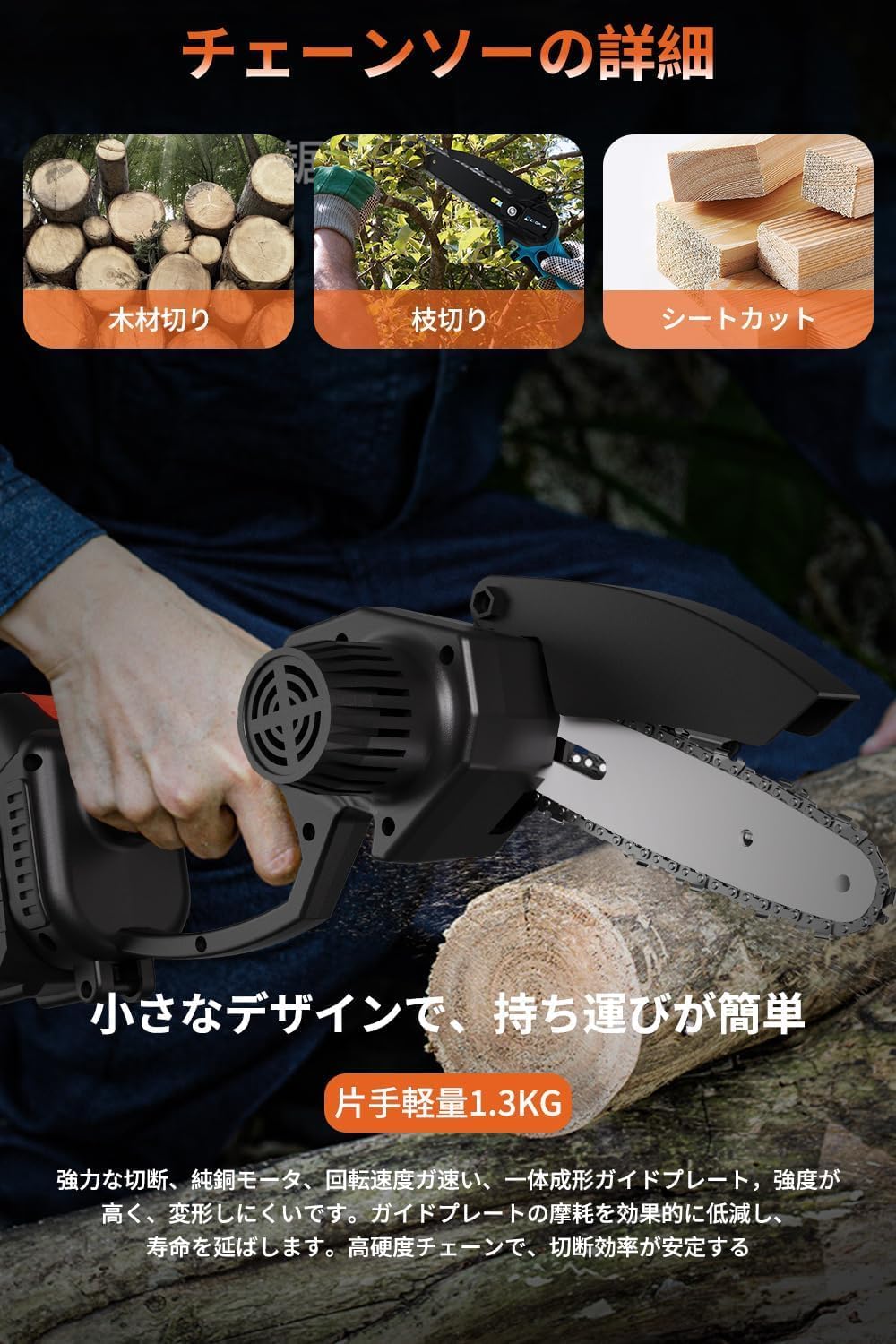 Leymibor チェーンソー 充電式 電動ノコギリ 電動チェーンソー 替刃付き バッテリー2個搭載 小型【薪割り/薪作り/枝切り/庭木の剪定】ハンディ ミニ電動のこぎり 家庭用 木工切断 園芸設備 収納箱付き 日本語説明書 (ブラック) Amazon | Leymibor チェーンソー 充電式 電動ノコギリ 電動