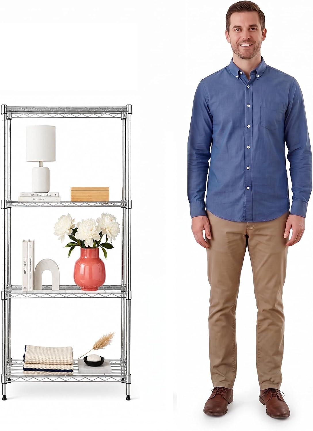 4-Tier Metal Shelf, 250 lb/Shelf, NSF, Chrome, 14x24x47 in