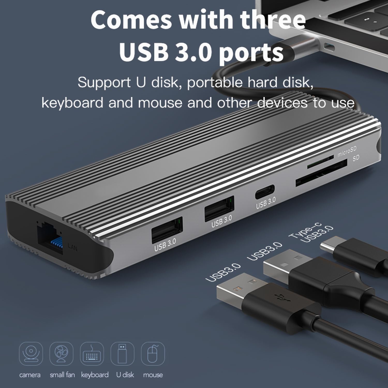 10 in 1 USB-C Dockingstation mit Dual 8K HDMI, 5Gbps USB 3.0, 100W PD Laden, Gigabit Ethernet, SD/TF Kartenleser, Audio, Kompatibel mit Windows/macOS/Linux