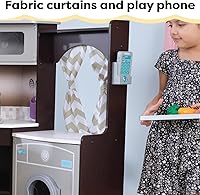 Vista 9 de KidKraft Ultimate Corner Wooden Play Kitchen with Lights & Sounds, Play Phone and Curtains, Espresso, Gift for Ages 3+