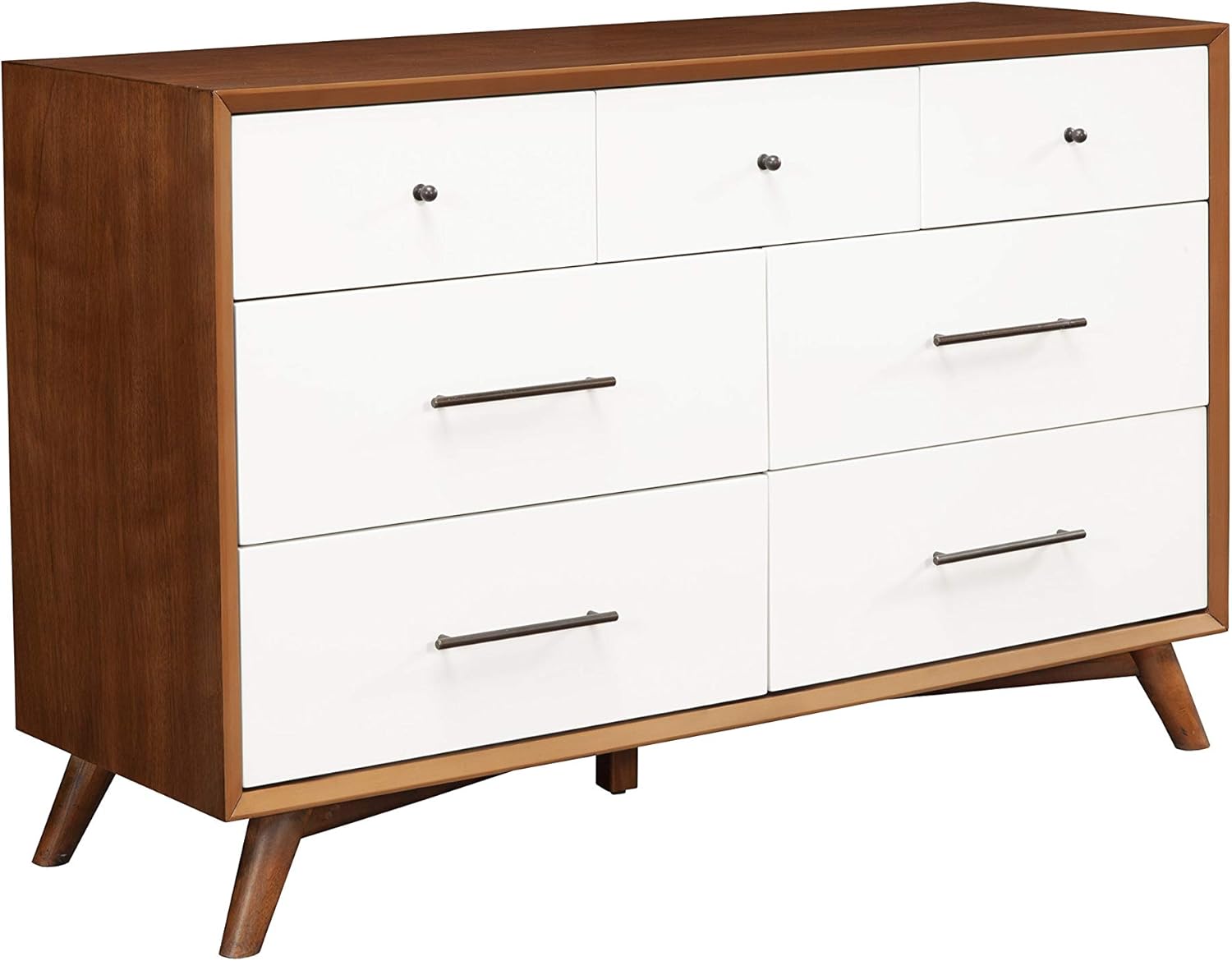 Alpine Furniture Flynn 7-Drawer Mahogany and Okoume Veneer Dresser, Acorn