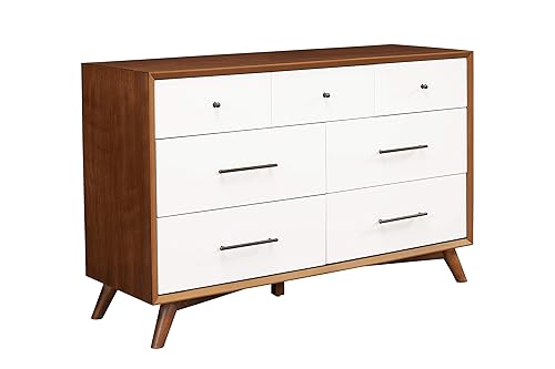 Alpine Furniture Flynn 7-Drawer Mahogany and Okoume Veneer Dresser, Acorn