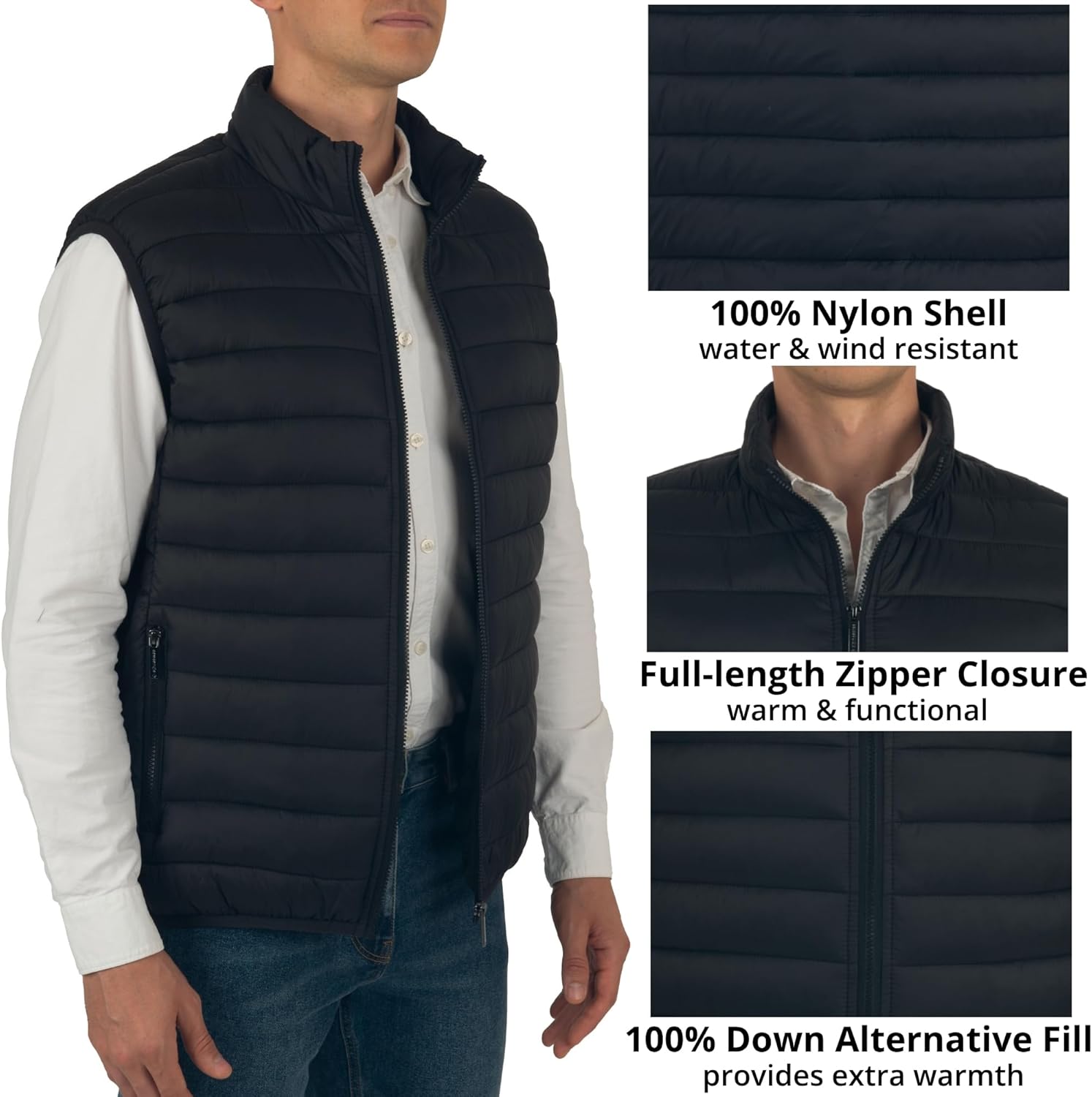 Alpine Swiss Clark Mens Puffer Vest Down Alternative Water Resistant Packable Outerwear Zip Up Pockets Warm Versatile Layer - Image 4