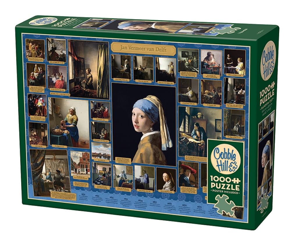 Cobble Hill 1000 Piece Puzzle Collage Of Fine Art By Vermeer - Sample Poster Included