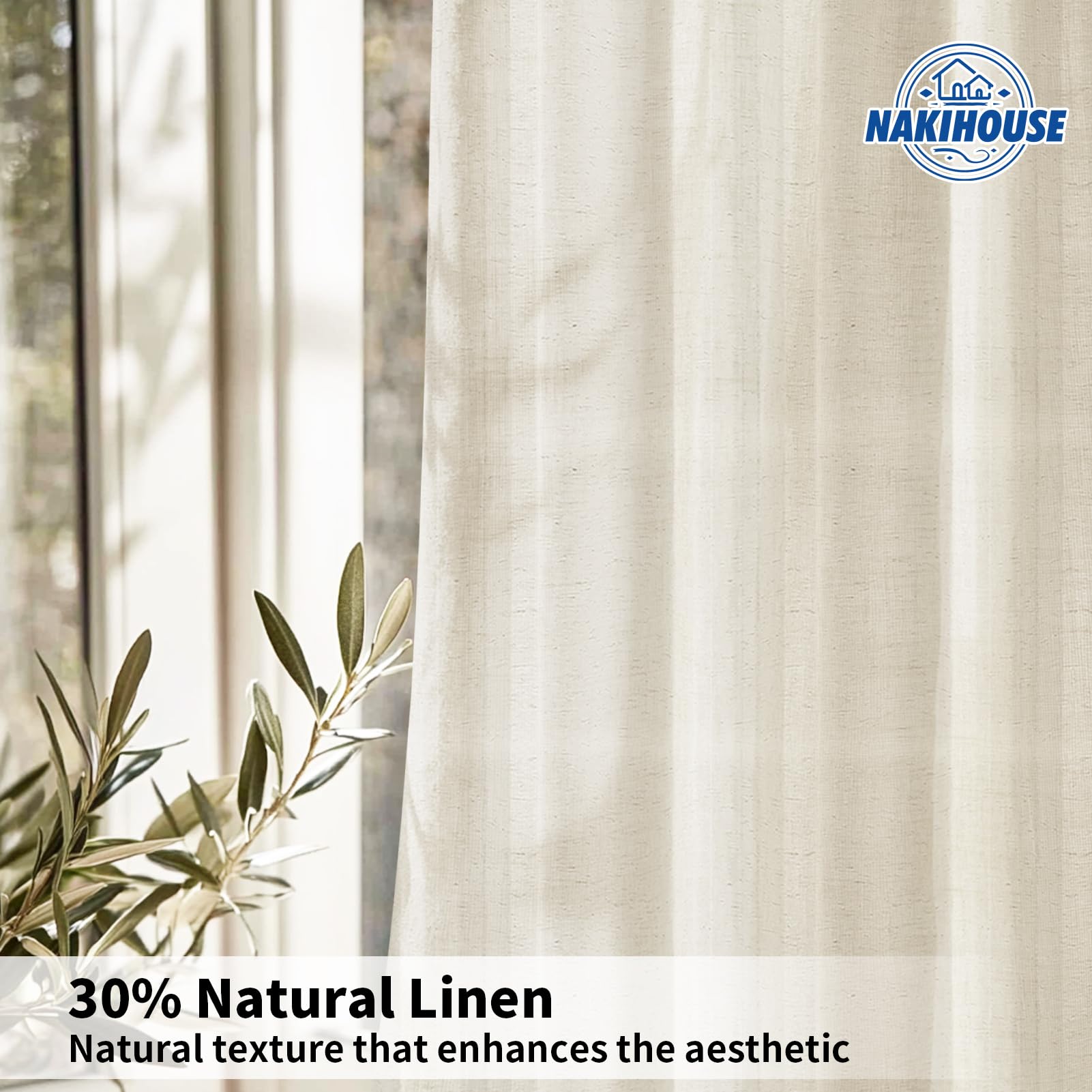 NAKIHOUSE Linen Voile Curtain, 2 Panels Natural Linen Net Curtains for Windows 84 Drop - Image 2