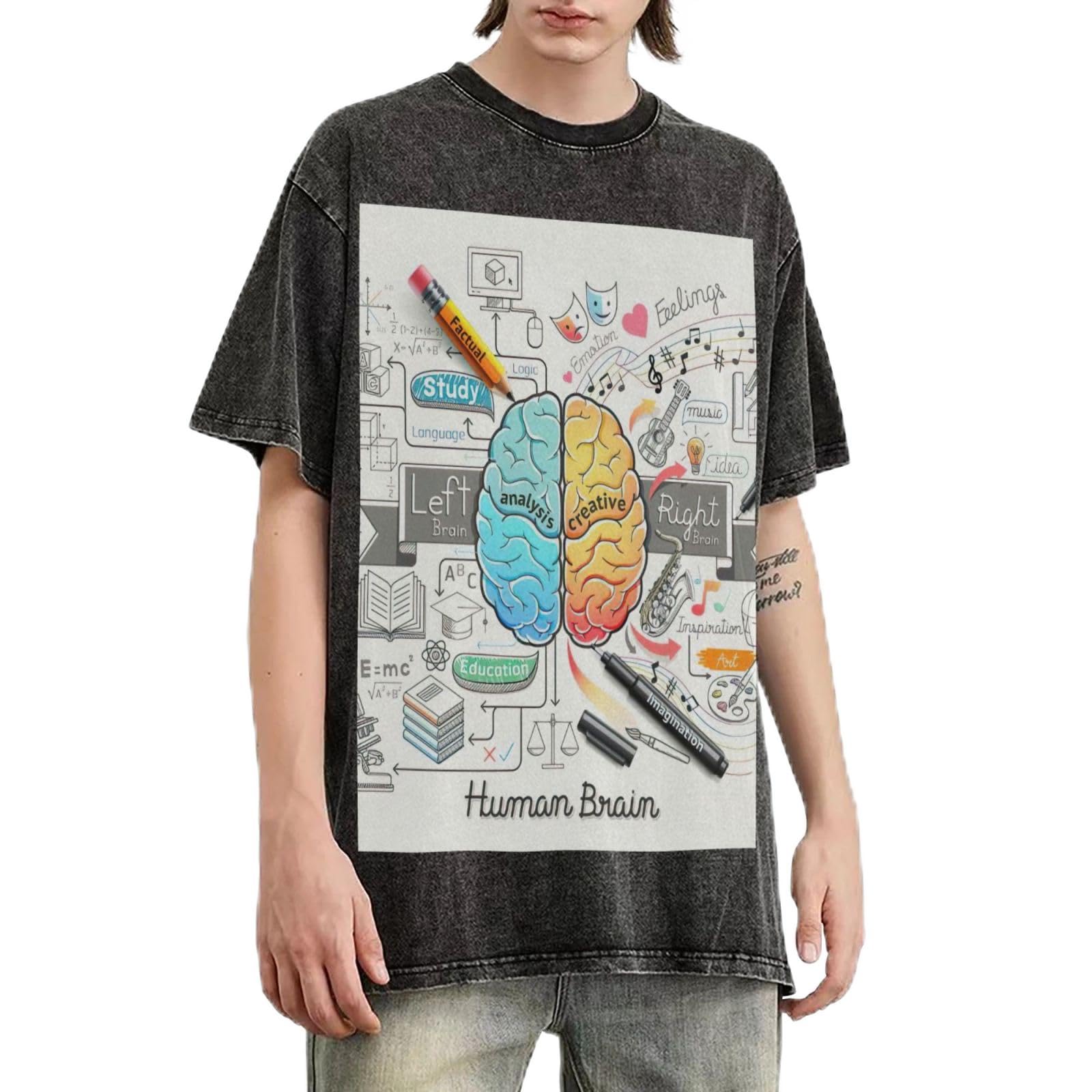 T-shirt ample décontracté imprimé cerveau humain coton lourd été - 8