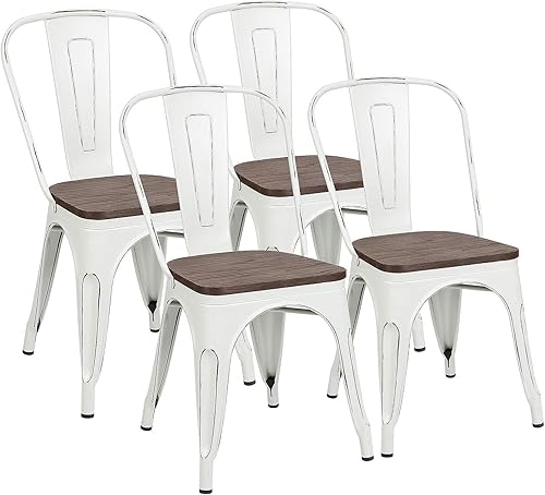 Sillas de comedor de metal con asiento de madera estilo Tolix angustioso para interiores y exteriores silla industrial apilable con respaldo juego