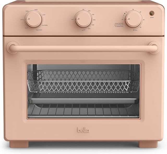 Bella Air Four à grille-pain à frites, 7 Options de cuisson prédéfinies, lave-vaisselle-safe EverGood Bacs enduits inclus, 60-Minute Arrêt automatique avec minuteur Audible, voyant de puissance, 1700 Watt, Blosom