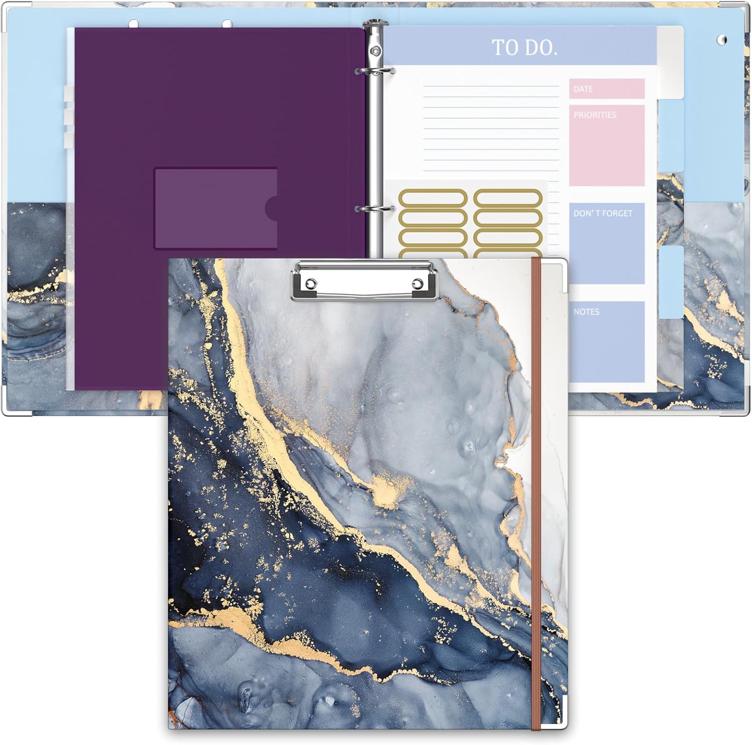 3 Ring Binder, 1 Inches Round Ring Binder with Clipboard,...