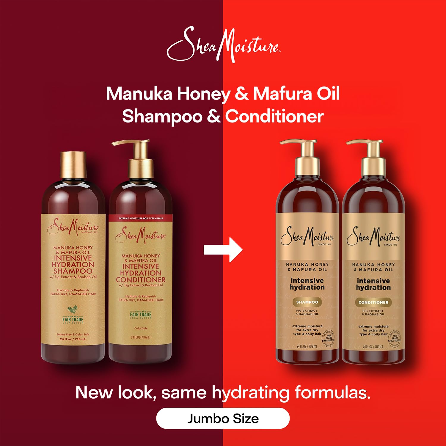 Shea Moisture Shampoo & Conditioner Set – Intensive Hydration Hair Care Formulas with Manuka Honey & Mafura Oil for Extra Dry, Damaged Hair, 24 Oz Ea