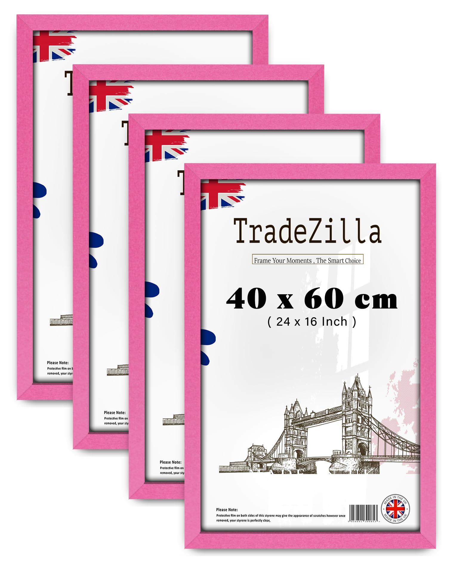 Tradezilla Pink Pack Of 4 Medium Picture Frames (40 X 60 Cm) - 24 X 16 Inch Wood Finish, 400 X 600 Mm Frame, 24 X 16 Clear Perspex [ ]