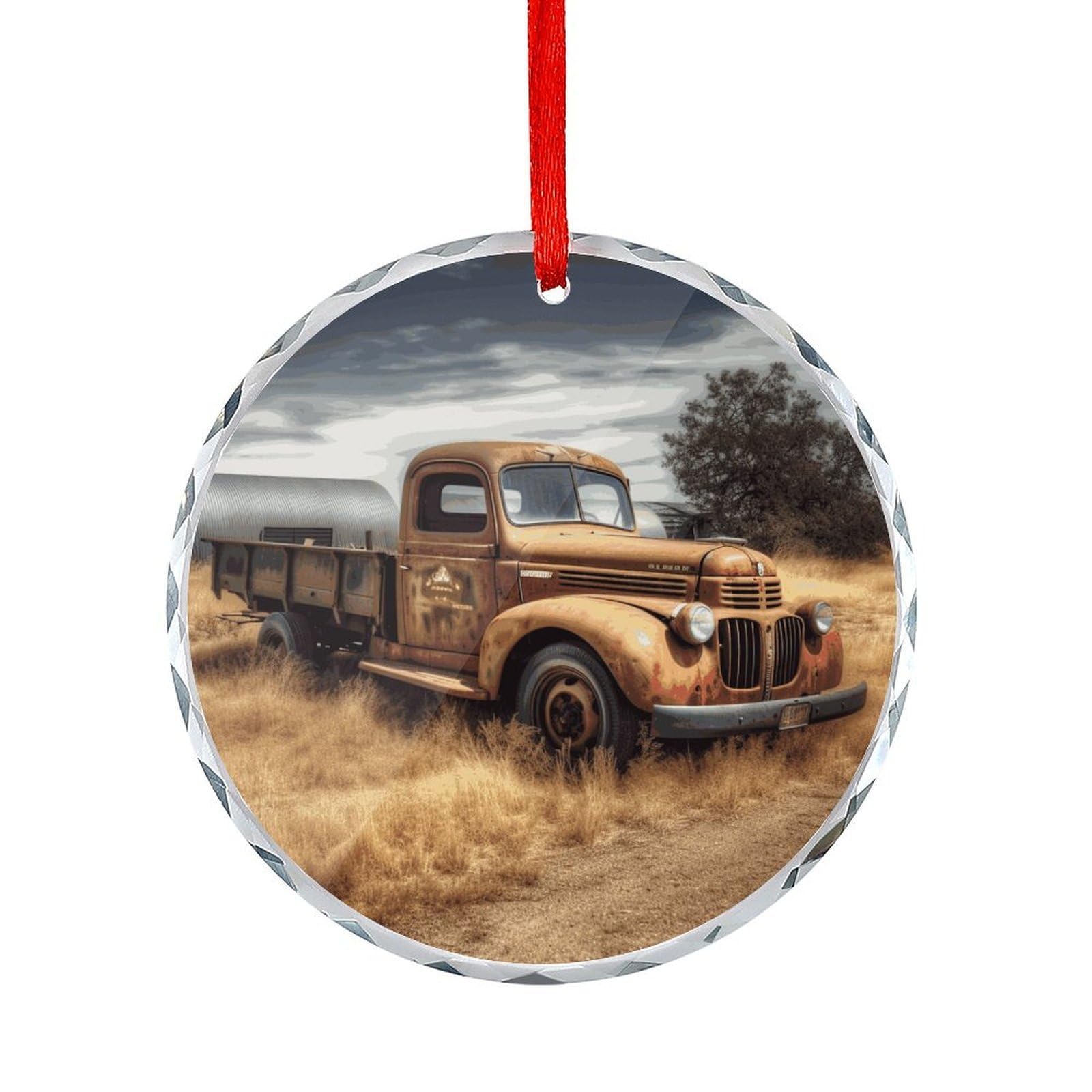 Btcowzrv Style Old Truck Car Round Ornament Hanging Pendant Decor