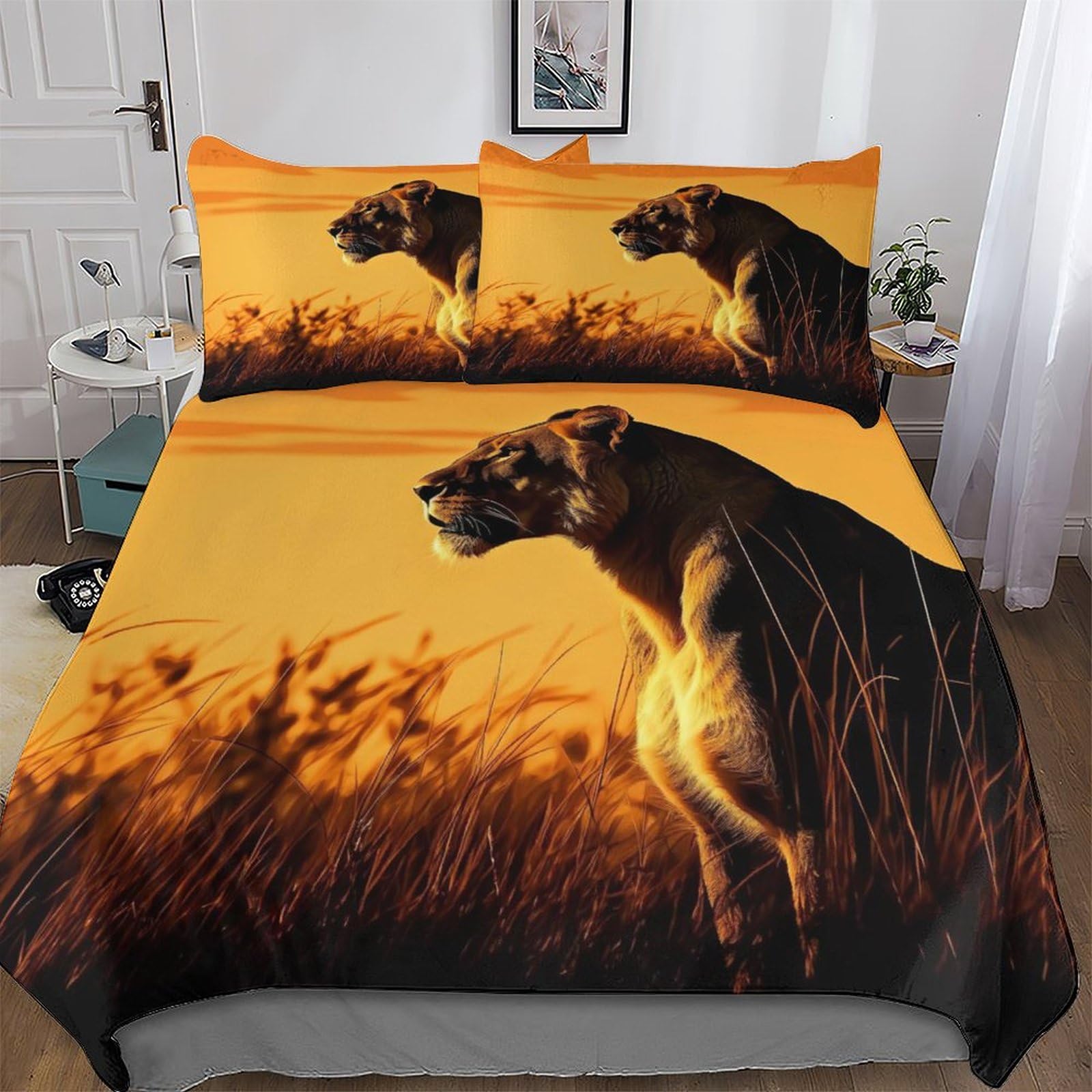 Lion Housse de Couette King 220x240cm avec 2 Taies d'oreiller | Parure de Lit 3 Pièces