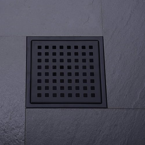 Miniatura 7 de Drenaje de suelo de ducha de acero inoxidable de 6 pulgadas con adaptador roscado, cubierta de rejilla extraíble, color negro
