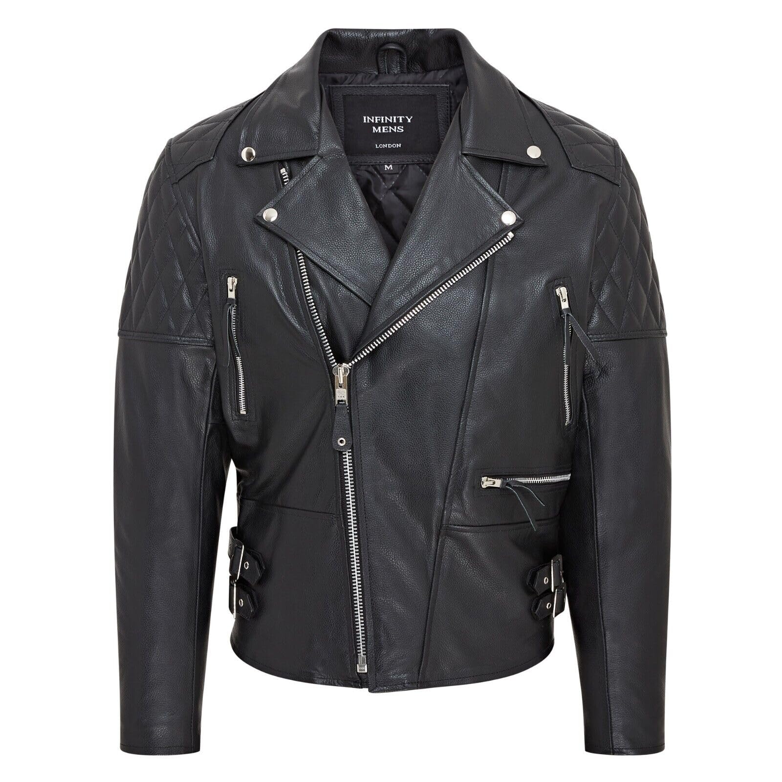 Mens Cowhide Black Leather Brando Biker Jacket