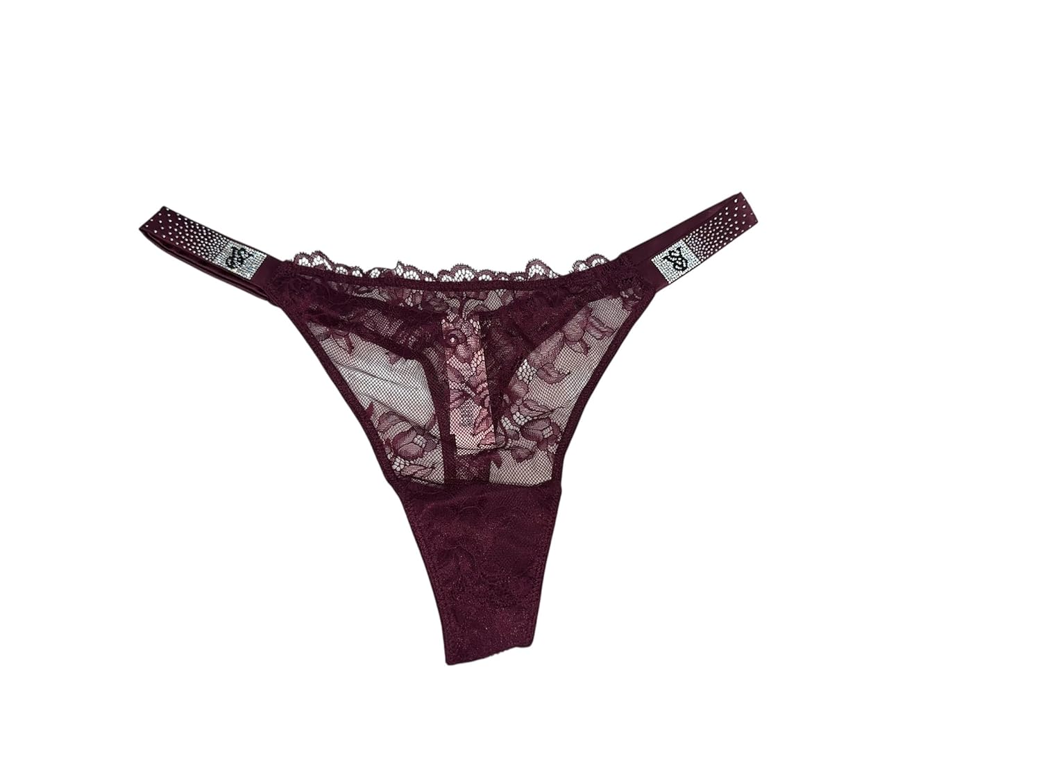 Victorias Secret Very Sexy Rhinestone Scattered Shine Strap Lace Thong Panty Color Maroon Kir New
