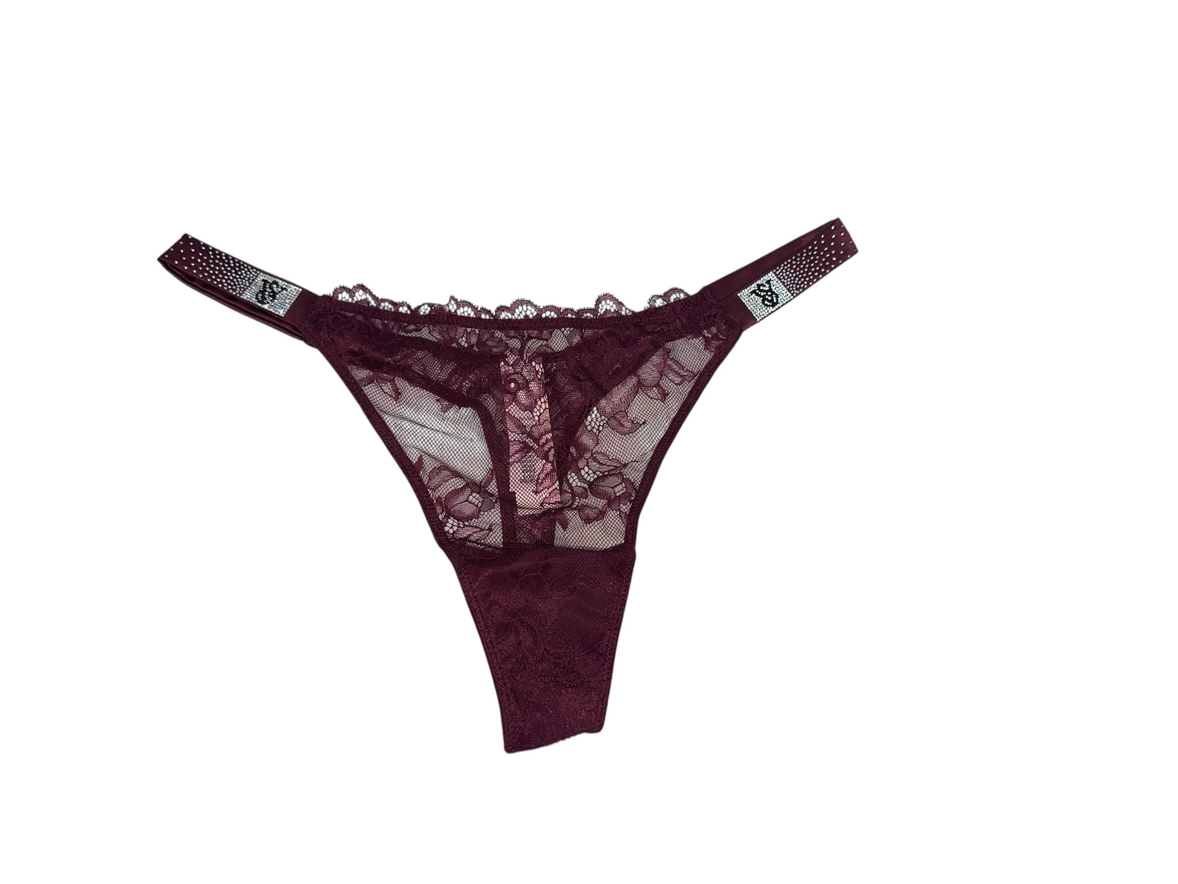 Victorias Secret Very Sexy Rhinestone Scattered Shine Strap Lace Thong Panty Color Maroon Kir New