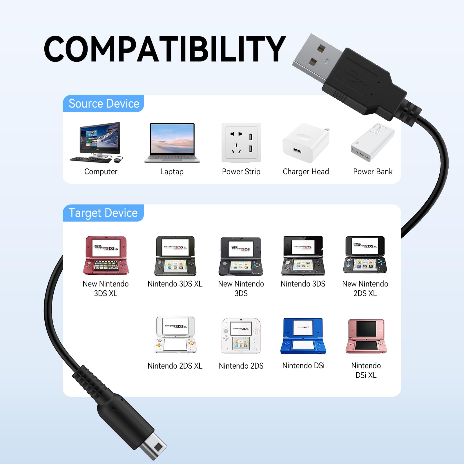 Amazon.com: Amzpas 3DS Charger Cable for Nintendo New 3DS XL/New