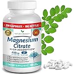 Magnesium Citrate 400mg - 200 Capsules - High Potency for Sleep, Leg Cramps, Extra Strength Absorption, Easy to Swallow Pills for Women & Men, Vegan Supplement Not Tablets - Made in USA