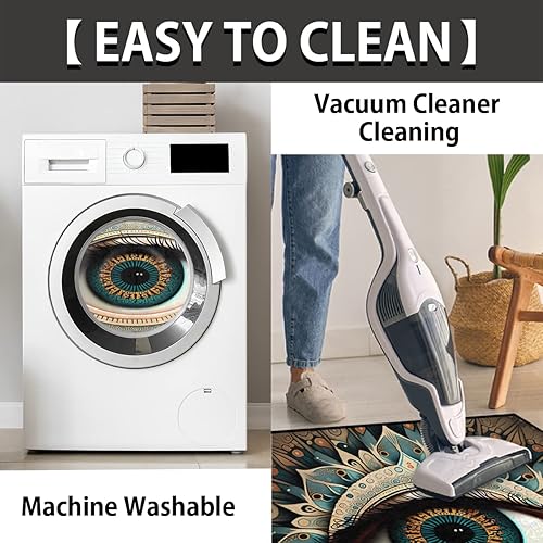 Miniatura 4 de Evil Eye - Tapete semicircular de ojo bohemio, antideslizante, para interiores y exteriores, para entrada, media luna, absorbente, duradero,