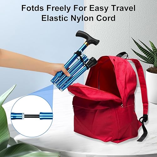 Miniatura 6 de supregear Bastón plegable, bastón plegable de aluminio de altura ajustable de 5 niveles, bastón plegable con mango en T y correa de muñeca