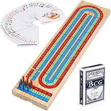 Toddmomy Solid Wood Cribbage Tray with Cards and Stakes Foldable Board Game for Parties and Gatherings Complete Cribbage Table Game Set