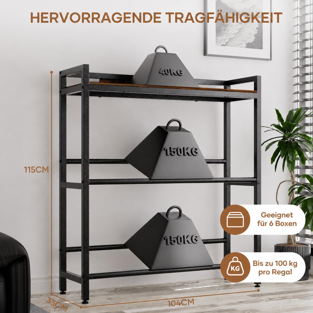 Getränkekistenregal 6 Kisten mit Ablage,33D x 104W x 115H cm Getränkeregal,Stabiler Metall Regal Getränkekisten,Freistehend Bierkisten Regal für Küche Keller Garage,Kistenregal Rustikales Braun