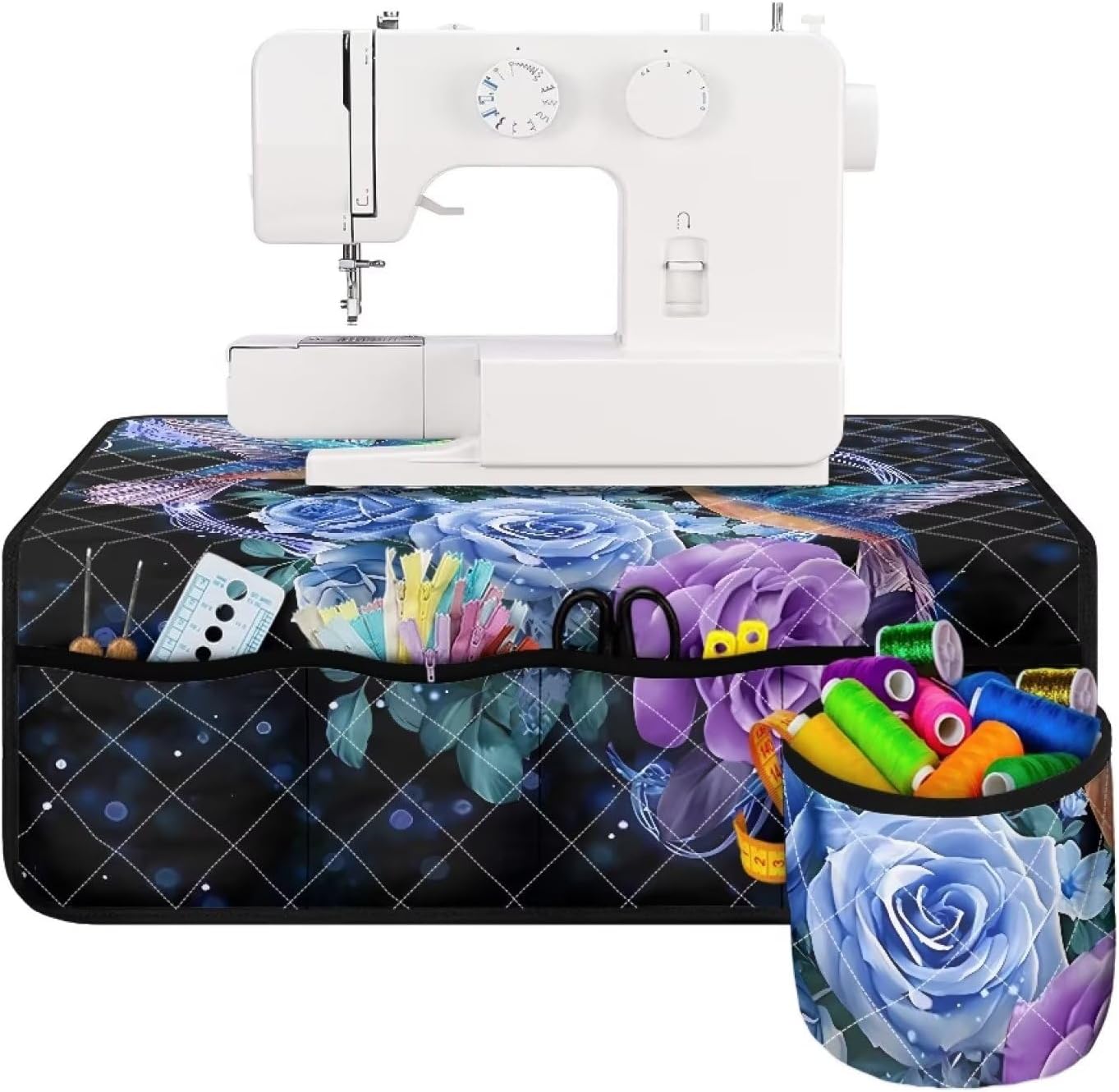Eheartsgir Hummingbird Floral Foldable Sewing Machine Pad for Table with Extra