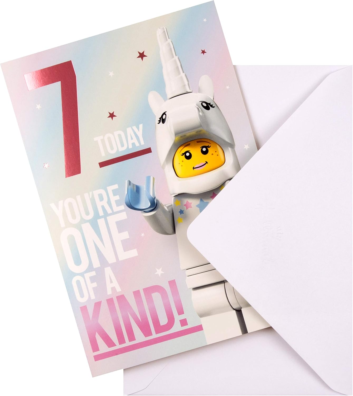 Hallmark Age 7 Birthday Card - Lego Mini Fig Design