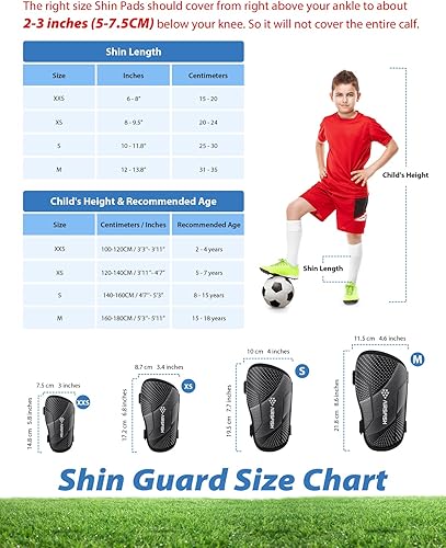 Miniatura 4 de Espinilleras de fútbol para niños y jóvenes, equipo de protección de espinilleras Airsfish certificado CE para niños de 2 a 18 años de edad, niñas y