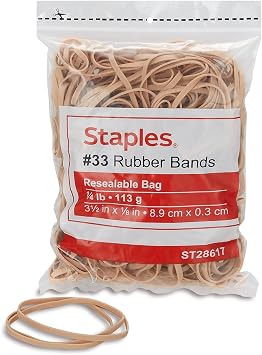 Staples Rubber Bands, Size #33, 1/4 lb. Bag Economy Bands for Everyday Office Bundling