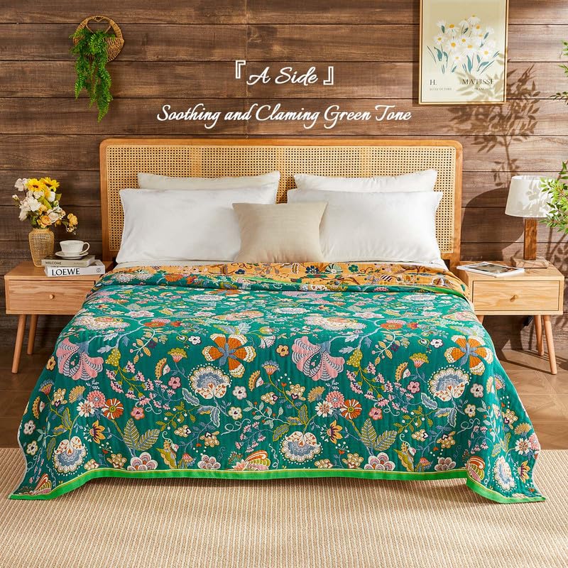 Image of Boho Throw Blanket Cotton Muslin Woven Flower Decorative Blankets 90 inchx98 inch