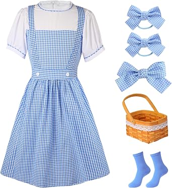 Halloween Blue and White Gingham Dress Accessory Set for Women Party Cosplay Costume