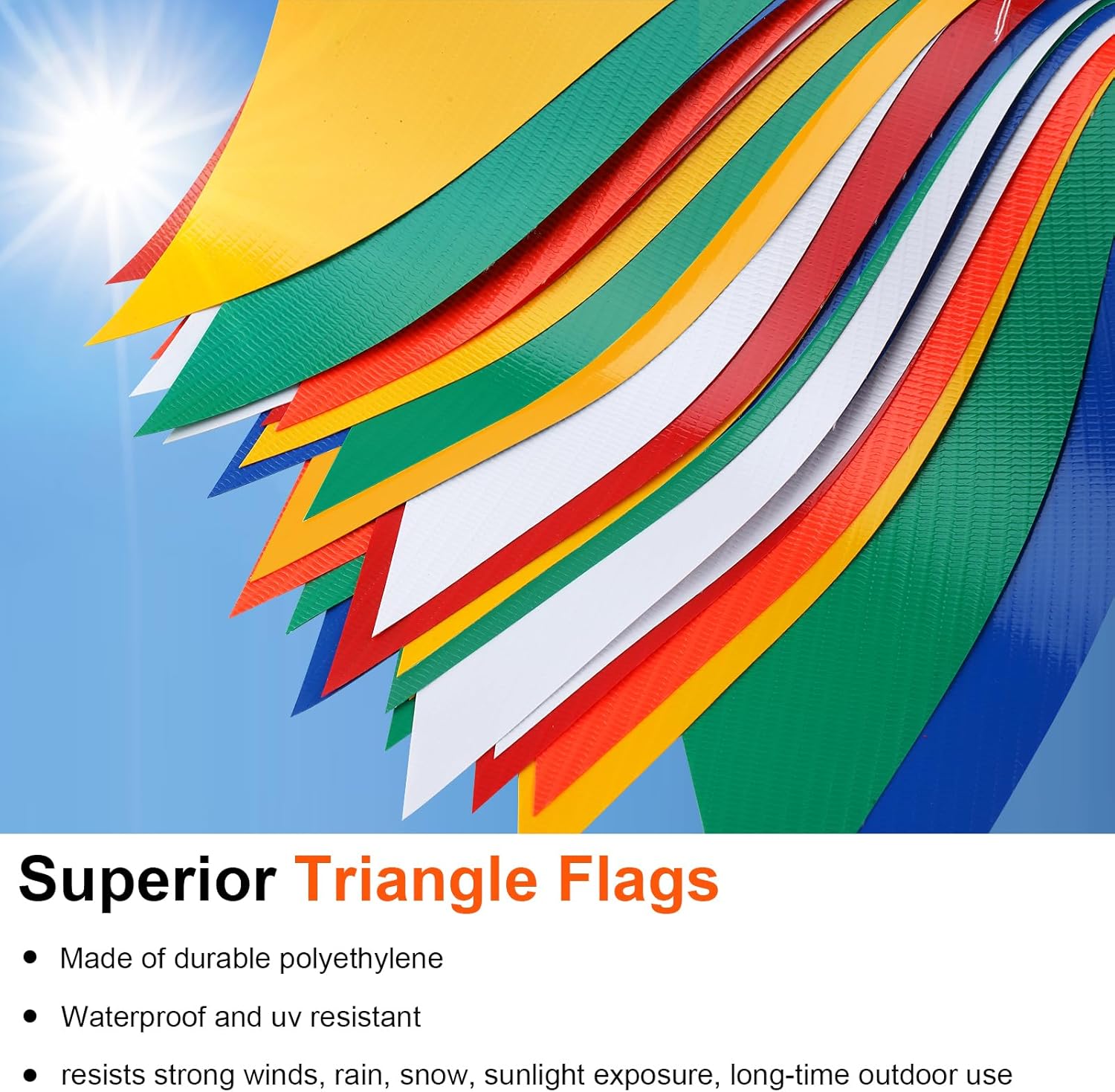 Safety Banner Flags, Perimeter Warning Flag Line, For Flagging Construction/Traffic Barrier/Parking Lot/Rooftop/Party & Special Events Multicolor 7" X 10" Pennants On 50' String - Image 3
