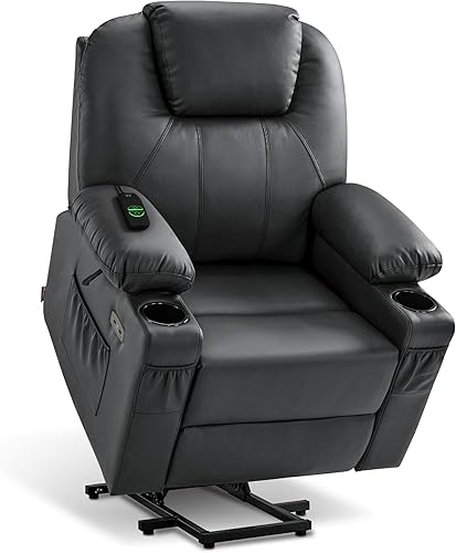 Miniatura 35 de MCombo Sillón reclinable eléctrico con capacidad de elevación, masaje y calor para ancianos, 3 posiciones, 2 bolsillos laterales y portavasos