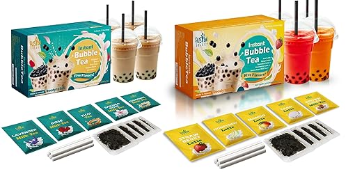 Fusion Select Auténtico kit de té de burbujas extra rico (5 paquetes) bebida de té de burbujas, perla de tapioca Boba, pajitas, sabores populares de
