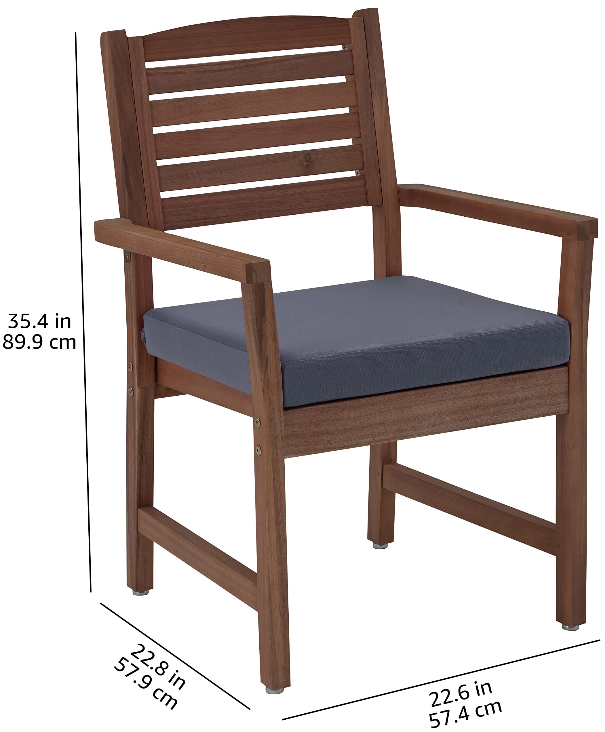 Amazon Aware Lot de 2 chaises d'extérieur rembourrées en bois d'acacia, Finition noyer, Poids maximal supporté 102 kg