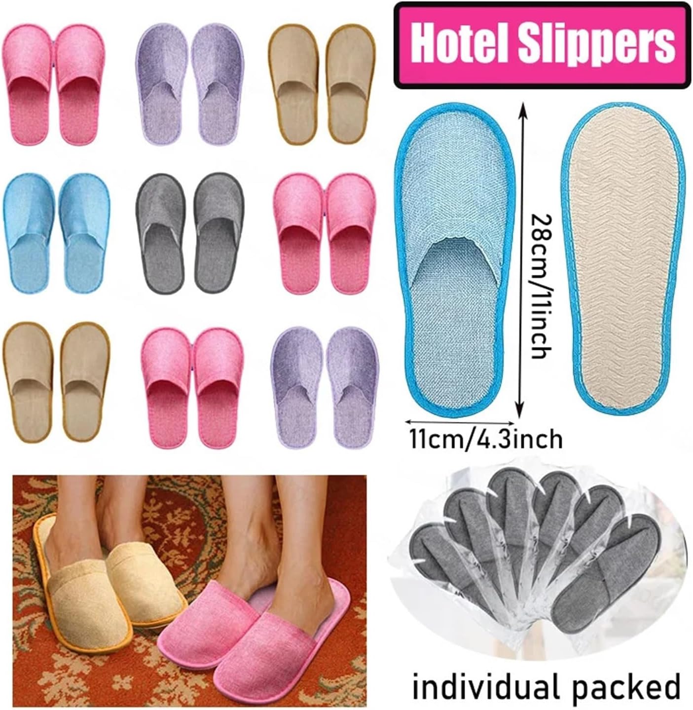 Disposable Slippers 10 Pairs Wedding Slippers Disposable for Guests Customized Hotel Slipper Linen Spa for Guests