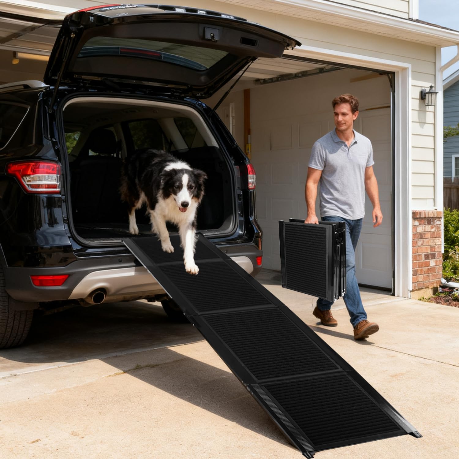 Nobleza - Rampa para Perros para Coche 170 cm, Rampa Plegable Cama para Mascotas de Metal con Alfombra Antideslizante para Perros Menos de 110kg, Escalera para Perros Medianos Grande