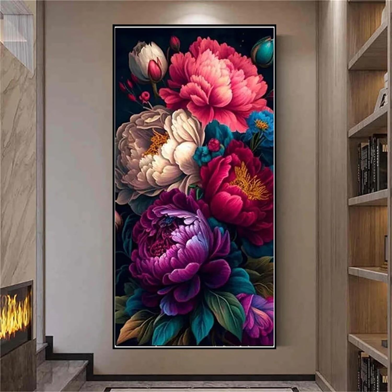 Diamond Art Colourful Peony Diamond Painting Kits for Adults 48x24in, DIY 5D Crystal Art Paint by Number for Full Drill Diamond Dots Embroidery Paintings for Wall Art Home Decor 120x60cm W-3997