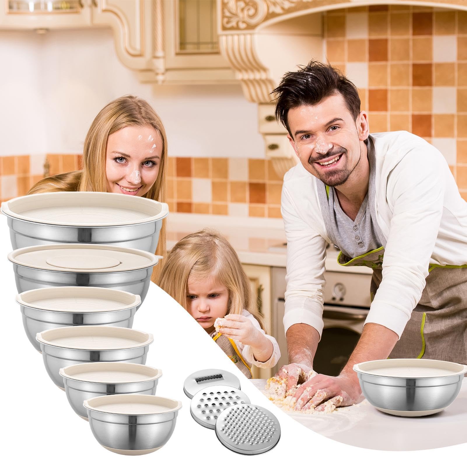 Rührschüsseln Set - Nesting Rührschüsseln Set, Messanzeige Innen | Schüssel | Küche Rührschüsseln mit Deckel, Rührschüssel Set Edelstahl Rührschüssel, Große Küche Rührschüsseln für Salat