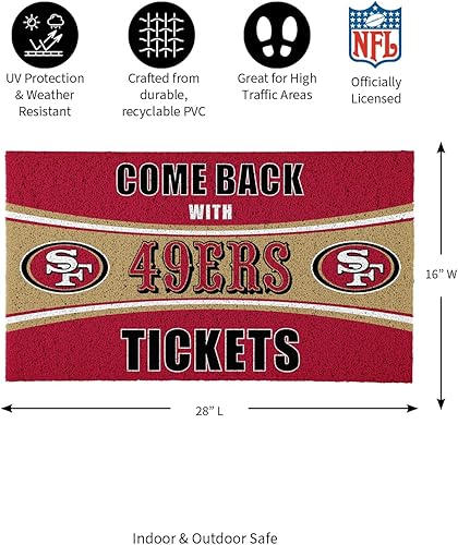 Miniatura 3 de Team Sports America NFL San Francisco 49ers  Entrada interior y exterior  28 x 16 pulgadas  Parte trasera antideslizante  Tapetes de bienvenida