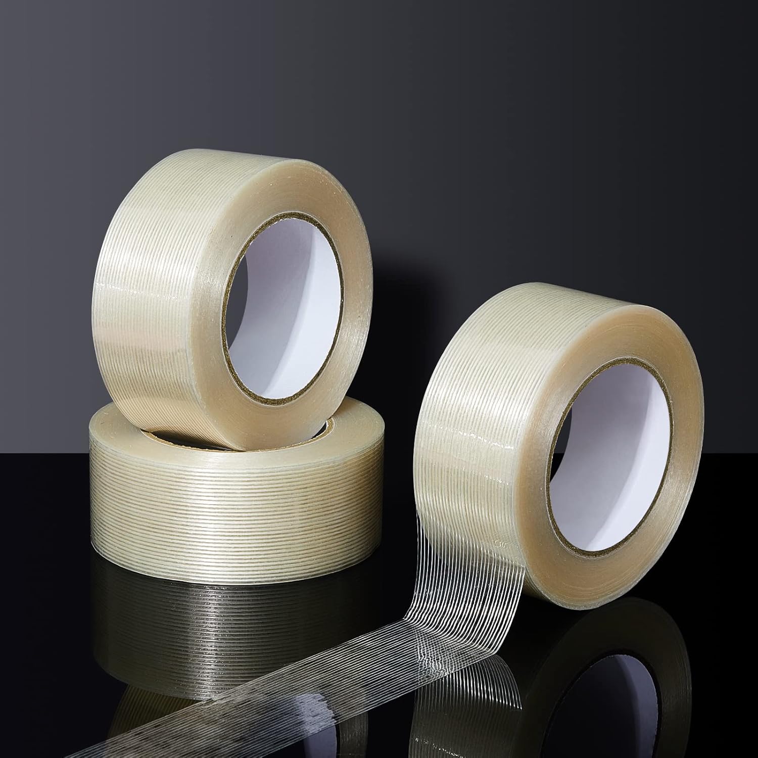 Amylove 12 Rolls Filament Strapping Tape 5.7 Mil Heavy Duty Transparent Reinforced Fiberglass Tape for Packaging Sealing Binding Fixing Supplies(2 Inch x 55 Yard)