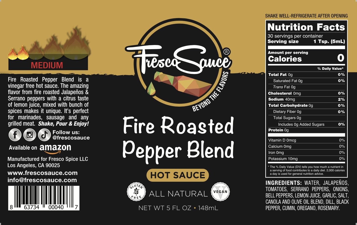 Fresco Sauce - Fabulous Hot Sauce Gift Box 4 Pack - Chi Banero Mustard - Fire Roasted Pepper Blend - Garlic Citrus Fresno - Chile De Arbol