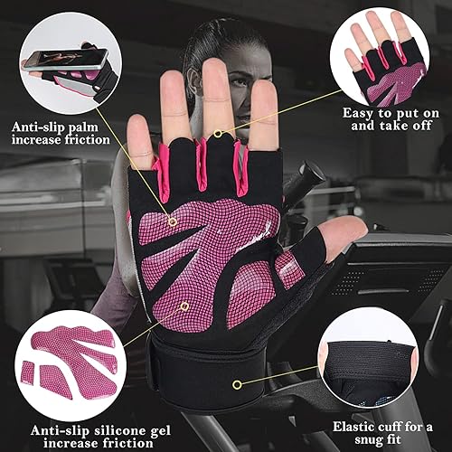 Miniatura 2 de 5R Guantes de levantamiento de pesas, guantes de gimnasio con soporte para muñeca, guantes de entrenamiento sin dedos, levantamiento de pesas,