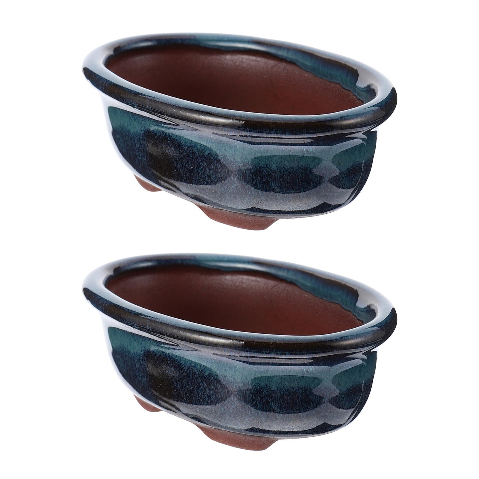 DOITOOL 2Pcs Ceramic Bonsai Pots, Small Glazed Bonsai Pots Ceramic Succulent Planter Pot with Drainage Hole, Garden Decorative Pots Cactus Bowl Planter for